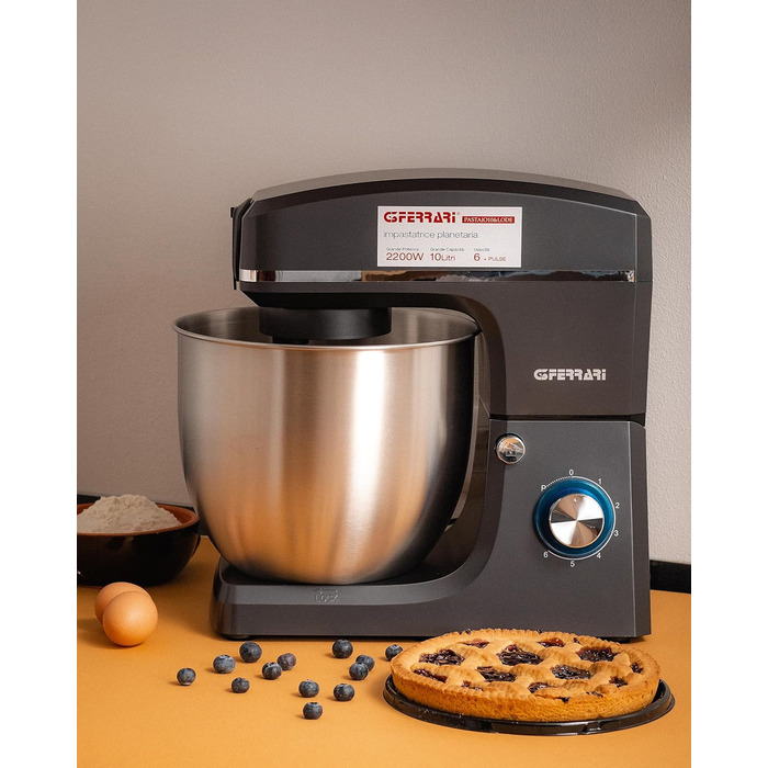Кнемашина Pastaio 10 & Lode G3 Ferrari, 1500 Вт, 10 л, нержавіюча сталь, 6 швидкостей, контейнер з кришкою (10л, антрацитовий сірий)