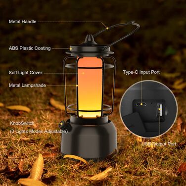 Ретро LED кемпінговий ліхтар Diealles Shine, акумулятор 3600 мА·год, USB-C, 900 люменів, димер, для вулиці, аварій та декору