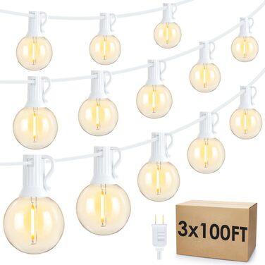Гірлянда LED Mlambert для вулиці 30м, димується, водонепроникна, G40, 53 лампи 2700K, білий кабель