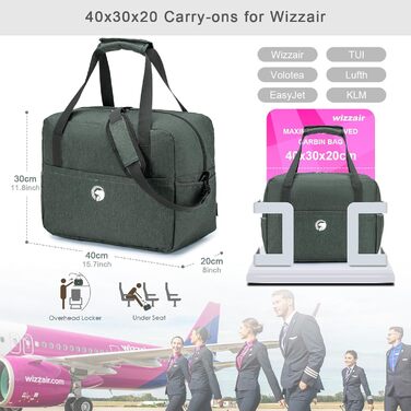 Сумка для ручної поклажі BAGZY 40x20x25 см сіра, водонепроникна, дорожня спортивна сумка для Ryanair, для подорожей, кабінна, госпітальна