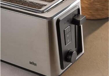 Тостер Braun PurShine HT 1610 BK, 2 слоти, 8 режимів підсмажування, розморожування, підігрів, решітка для булочок, чорний