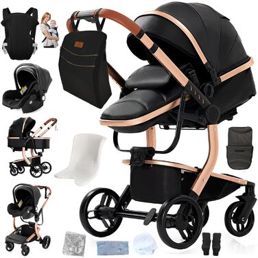 Дитячий візок 3 в 1 Magic ZC PU-Leder L518 Black: прогулянковий, універсальний, з автокріслом та сумкою для мами