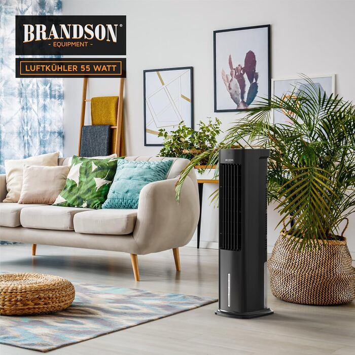 Вентилятор вежі з водяним охолодженням Brandson 4-в-1: випаровувальний охолоджувач, вентилятор, без вихлосної труби, надзвичайно тихий, чорний матовий