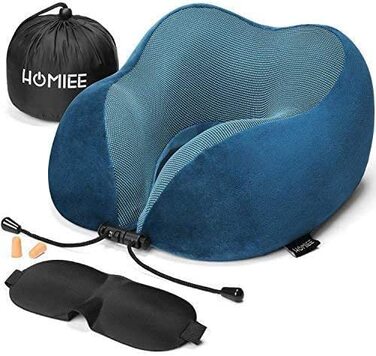 Ортопедична подушка для шиї HOMIEE з пам'яттю форми, ергономічна дорожня подушка для сну, комфортна підтримка, блакитна