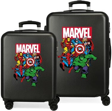 Набір валіз Marvel Avengers Sky, чорний, 55/68 см, жорсткий ABS, кодовий замок, 104 л, 4 подвійні колеса, ручна поклажа