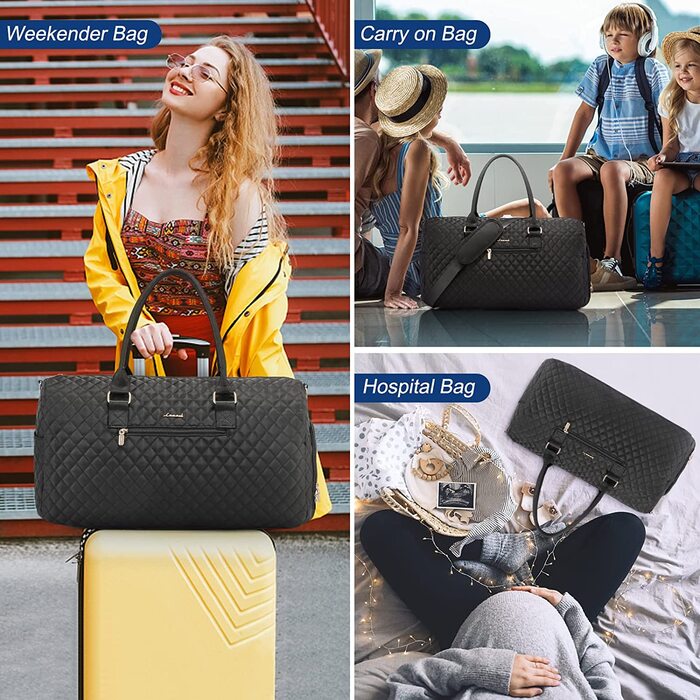 Спортивна сумка LOVEVOOK для подорожей, жіноча, Weekender, сумачка для пологового будинку з косметичкою, відділення для взуття та мокрого одягу, водонепроникна, ручна поклажа для літака, чорна