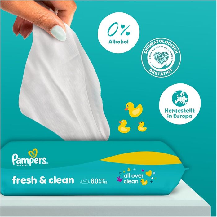 Вологі серветки Pampers Fresh Clean для дітей, 1200 шт (15 пачок по 80 шт)