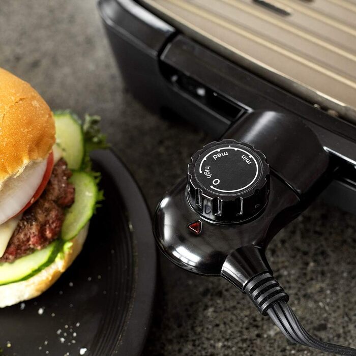 Електричний гриль George Foreman Smokeless для дому, бездимний, антипригарний, з піддоном для жиру, регулятором температури, вертикальне зберігання, модель 25850-56