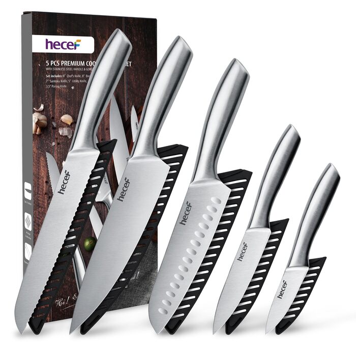 Набір професійних кухонних ножів hecef з нержавіючої сталі, 5 предметів, сріблясті (8