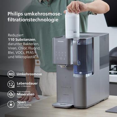 Фільтр для води зворотного осмосу Philips ADD6921DG/10 з охолодженням та підігрівом - видаляє до 110 забруднень, термін служби фільтра 1 рік