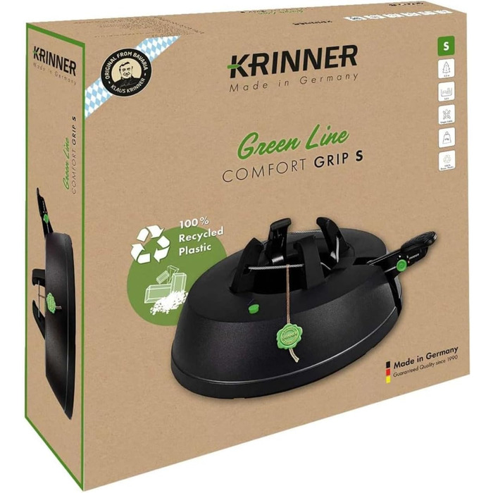 Підставка для ялинки KRINNER Green Line Comfort Grip S, з педаллю, рециклінг, 3 л бак для води, для дерев висотою до 2,3 м, чорна, вироблено в Німеччині