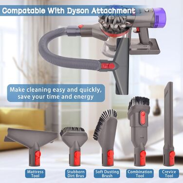 Комплект аксесуарів для пилососа Dyson V7/V8/V10/V11/V15: гнучкий телескопічний шланг-подовжувач, довга плоска насадка для щілин, адаптер для прибирання кутів і важкодоступних місць
