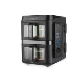 Аерофритюрниця Salter VertiCook View 9L: двокамерна з вертикальним дизайном, 12 програм Sync & Match, 4 рівні приготування, без PFAS, чорна