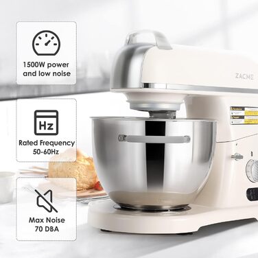 Кухонний комбайн-міксер ZACME Profi 1500W: планетарний міксер з чашею з нержавіючої сталі 7л, LED-дисплеєм, 11 швидкостями та набором насадок