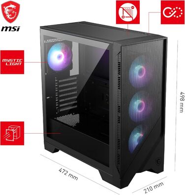Корпус для ПК MSI MAG Forge 321R Airflow, Mid-Tower, підтримка ATX, сумісний з RTX 40, ARGB-вентилятори, магнітні пилові фільтри, загартоване скло, концентратор ARGB, USB 3.2 Gen 2x2 Type-C