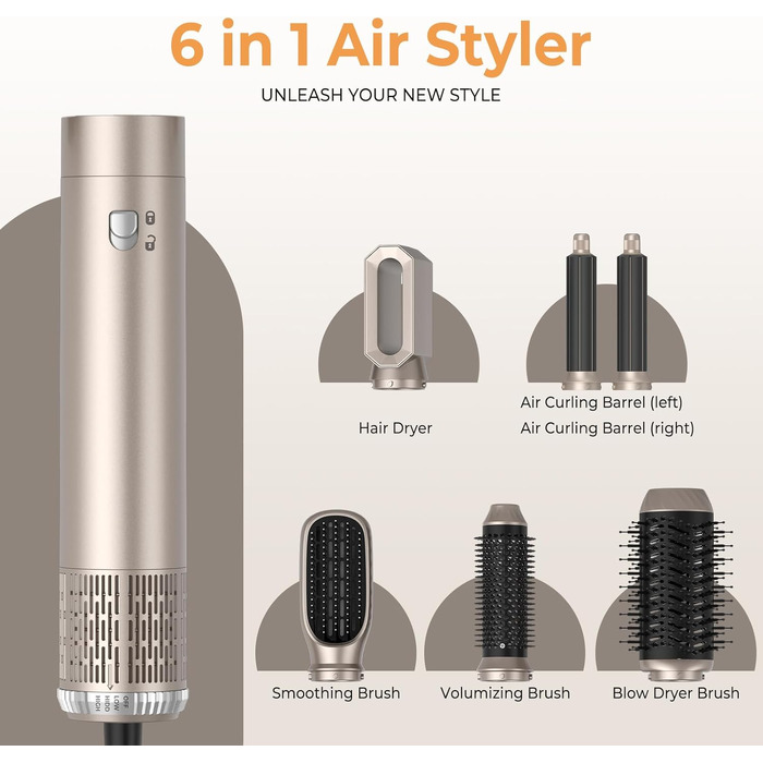 UMIGA Hairstyler 5-в-1: Фен-щітка, стайлер для волосся, випрямляч, плойка (Золотий)