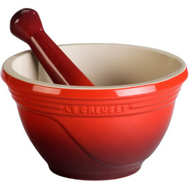 LE CREUSET Мörser und Stößel (Товкач та пестик), Глазурований керамічний, Ø 11.5 см, 360 г, 300 мл, Червоний