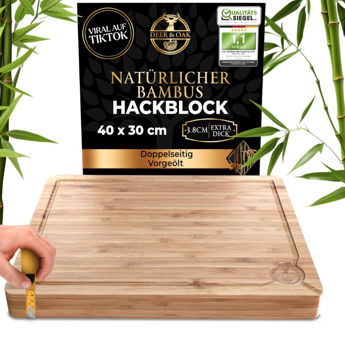Набір дощок для нарізання Deer & Oak з бамбука XXL та велика (43x30 см & 38x25 см) – для м'яса, овочів, ніж-дружні, попередньо оброблені олією