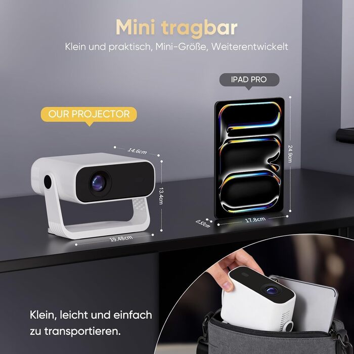 Smart міні-проектор Neuer 4K Android 14 WiFi6 BT5.2 для дому та мобільного використання (Чорний)