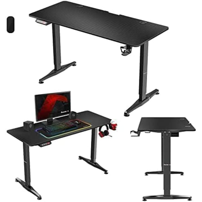 Електричний стіл huzaro Hero 8.5 з пам'яттю, регулюванням висоти, 140×60 см, алюмінієва карбонова стільниця, чорний, ергономічний комп'ютерний стіл