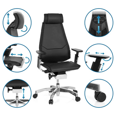 Крісло офісне GENIDIA PRO шкіряне чорне hjh OFFICE
