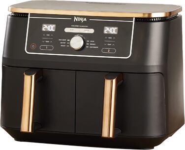 Фритюрниця повітряна Ninja Foodi MAX Dual Zone 9,5 л, 2 кошики, 6-в-1, антипригарне покриття, з щипцями, мідна/чорна, для здорового приготування, AF400EUCP