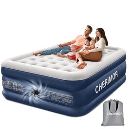 Самонадувний матрац CHERIMOR для 2 осіб, повітряний ліжко 203x152x46 см для дому та кемпінгу, витримує до 360 кг, з сумкою для перенесення, синій