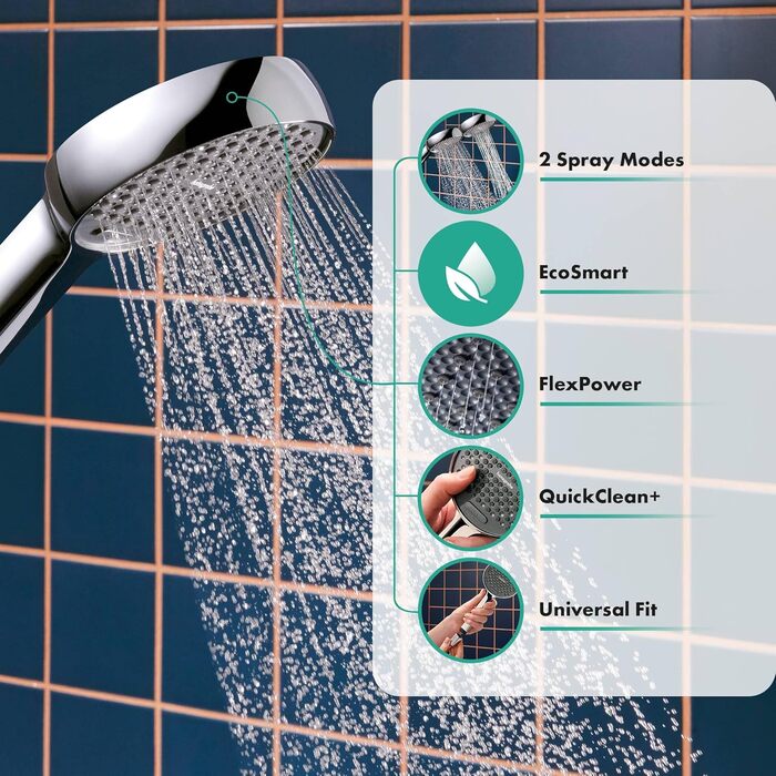 Душова лійка Hansgrohe Activera Select S EcoSmart (8 л/хв) з 2 режимами струменя, антивапняним покриттям, хром, 28033000
