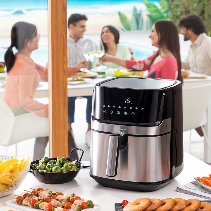 Аерофритюрниця InnovaGoods 5,5 л, 1700 Вт, 8 програм, сенсорний екран, 100 рецептів, таймер, 360° циркуляція повітря, для 4-6 осіб