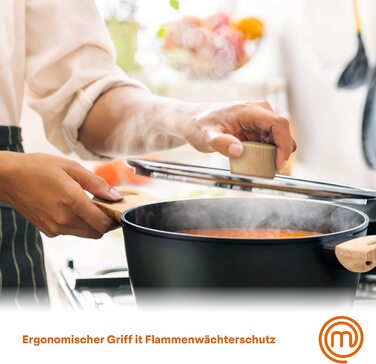 Каструля MasterChef з кришкою 20 см, алюмінієва, антипригарна, індукційна, з дерев'яною ручкою, універсальна для всіх плит, набір каструль і сковорідок, натуральна колекція