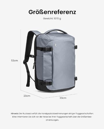 Дорожній рюкзак tomtoc 28L/40L для подорожей та перельотів, TSA-сумісна ручна поклажа, сірий Ripstop