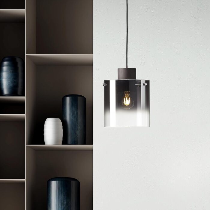 Підвісний світильник Lightbox з металу та димчастого/кавового скла, діаметр 20 см, висота 120 см, цоколь E27, до 60 Вт, скляний абажур, регульований кабель