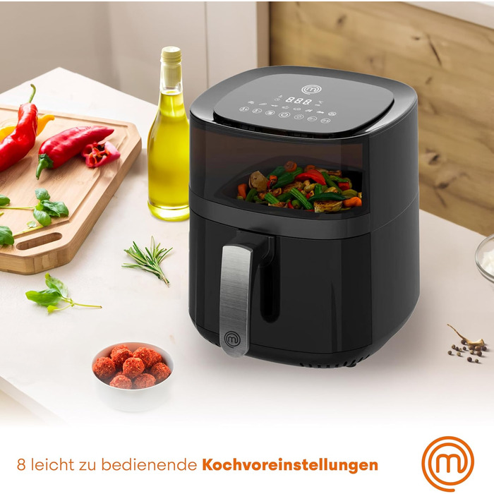 Аерофритюрниця MasterChef 4.5л-5.5л Airfryer 1400W з цифровим сенсорним керуванням, 7 програм, функція розігріву та підігріву, 80-200°C, для 2-4 осіб