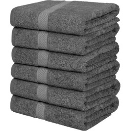 Набір рушників Utopia Towels 6 шт, 100% бавовна, 60x120 см, сірі, з петелькою для підвішування, м'які та вбираючі банні рушники
