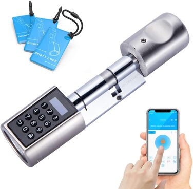 Розумний електронний дверний замок WELOCK з паролем, RFID-карткою, Bluetooth-додатком, регульований циліндр 50-100 мм, сріблястий