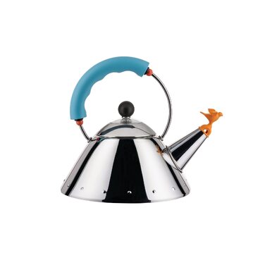 Чайник Alessi 9093/1 LAZ зі сталі 18/10 для індукційних плит, світло-блакитний, з магнітним дном та свистком у формі пташки