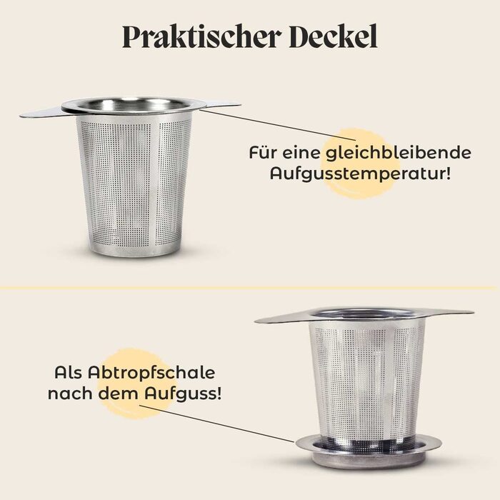 teegeschwister 2 шт. чайні ситечка з нержавіючої сталі з кришкою і піддоном, фільтр для заварювання розсипного чаю, подвійна ручка для різних чашок