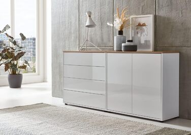 Комод BMG Möbel Mailand Set 3, дуб артизан/білий глянець, з ящиками, тумба для вітальні