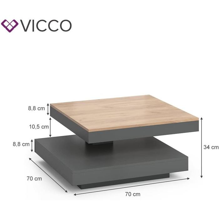Журнальний стіл Vicco Elias, антрацит/дуб золотий, 70x34 см