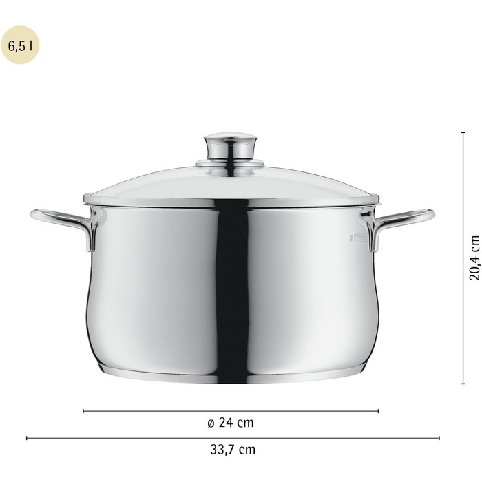 Каструля WMF Diadem Plus для індукційних плит, 3.7 л, 24 см, з кришкою, придатна для посудомийних машин