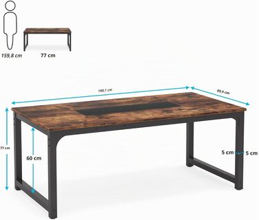 Письмовий стіл для комп'ютера та офісу Tribesigns, 180 x 90 x 77 см, робочий стіл для дому та конференцій, рустикальний коричневий