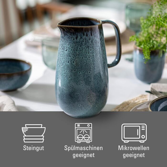 Керамічний глечик для води та соку Villeroy & Boch Lave glacé Blau, стійкий до мікрохвильової печі та посудомийки, блакитний