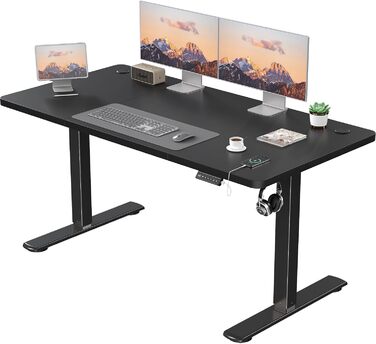 Електричний регульований стіл JUMMICO 140x60 см, чорний, з USB-портом для зарядки, ергономічний