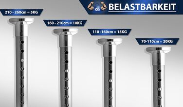 Штанга для душу без свердління 160-210 см, срібна, Ø 25 мм, телескопічна, з кріпленнями. Підходить для ванної, душової кабіни та перегородки. Нержавіюча сталь.