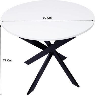 Круглий стіл для їжі Skraut Home Zen | 90x90x77 см | На 4 особи | Білий + Чорні ніжки