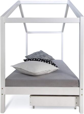 Дитяче ліжко Homestyle4u 90x200 з ящиком, монтессорі, з ламелями, біле, з дерева (сосна)