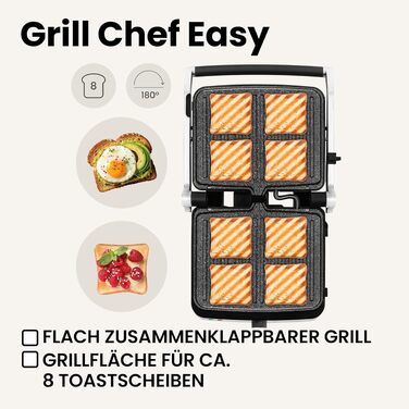 Електрогриль-тостер ZEEGMA Grill Chef Easy 2-в-1, 2000 Вт, керамічне антипригарне покриття, регульована температура та кут нахилу, можна мити в посудомийній машині