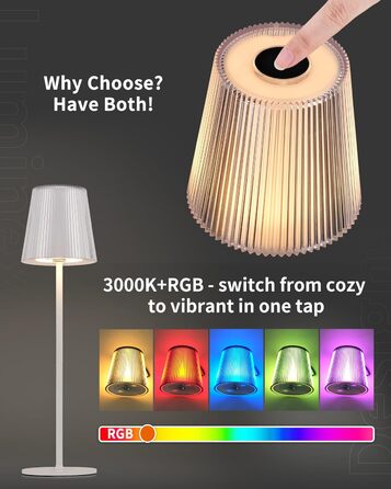 LED настільна лампа LuminexDesigns бездротова з акумулятором 5200mAh, диммер, IP54, для спальні, офісу, саду, білого кольору, 1 шт. (Сучасний, компактний)