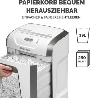 Шредер Fellowes Microcut P5: знищення 2000+ частинок/A4, 10 листів, Powershred 10M, для офісу/дому, 19л кошик, блокування