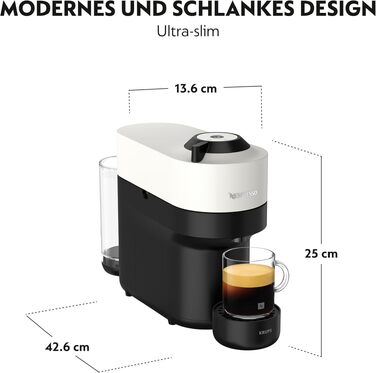 Кавомашина Nespresso Krups Vertuo Pop Coconut White 560 мл - автоматичне розпізнавання капсул, 4 розміри чашок